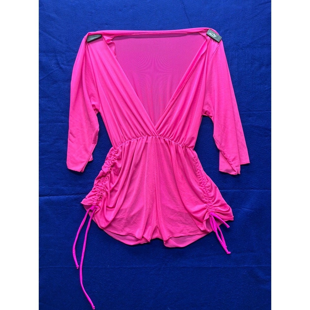 [Barbiecore] Women Unbranded Mesh Ruched Romper One Size Neon Pink